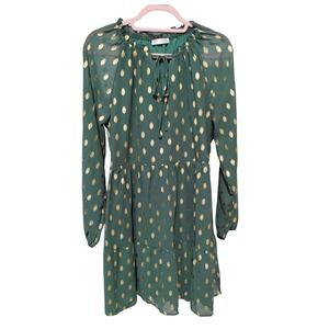 NWOT‎ Kirundo Green Gold Foil Dress Medium Long Sleeve